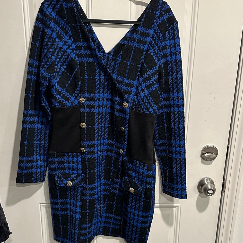 VENUS Black and Blue Plaid Dress
